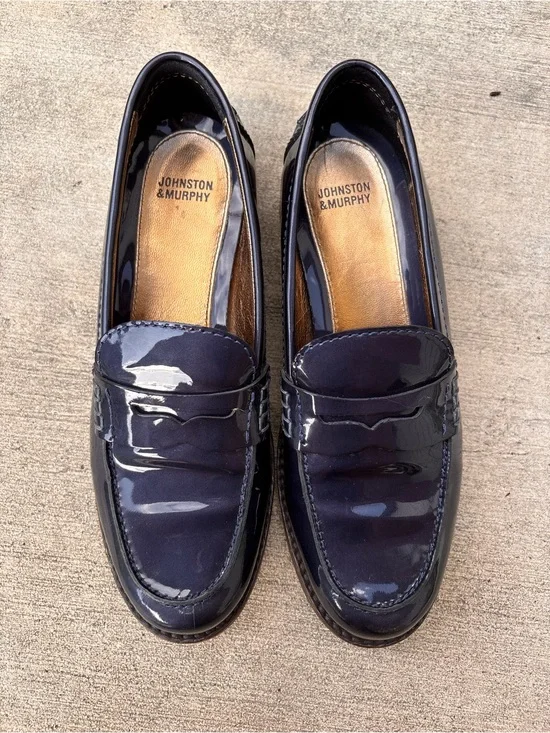 Johnston & Murphy Men's Navy Patent Penny Loafers