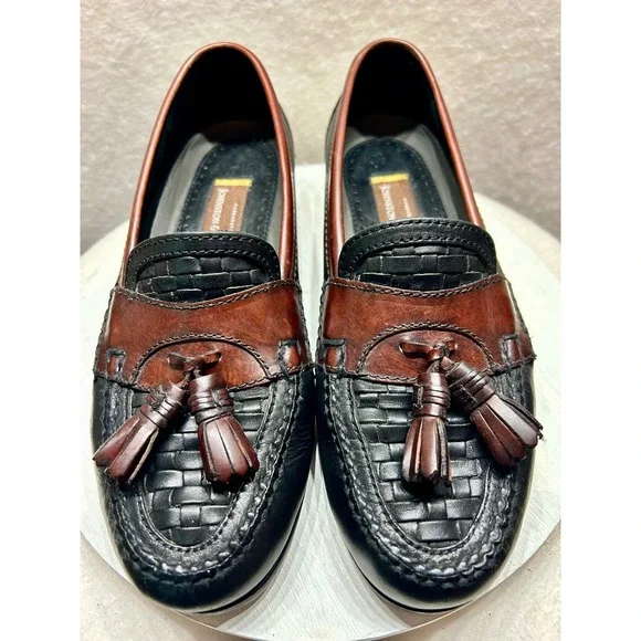 Johnston & Murphy Mens 10.5 M Woven Tassel Loafers Two Tone Leather Brazil 25061