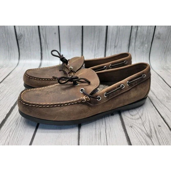 LL Bean Loafers Handsewn Moccasins Camp Moc Brown Leather Men's 11.5 EE Shoes