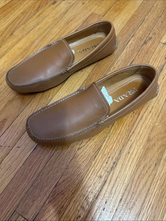 Prada Tan Leather Men's Slip-On Loafers