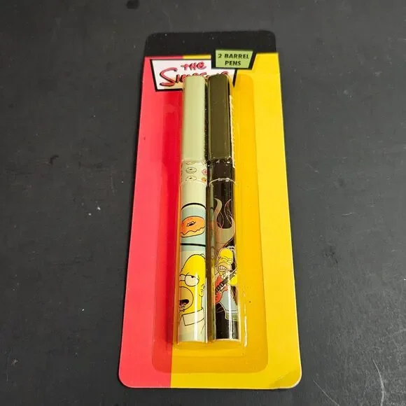 New 2007 Simpsons Pens - 2 Pack Novelty Barrel Ink Pens - Homer Donut Rock