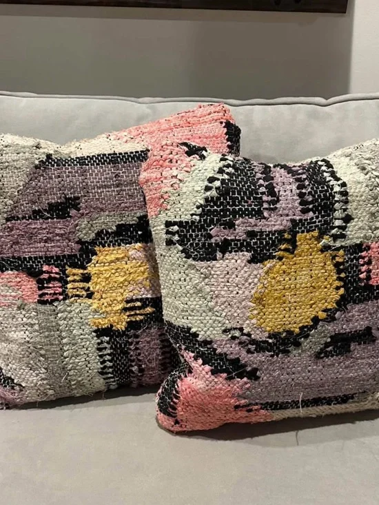 Anthropologie Handwoven Pink & Yellow Throw Pillows - set of 2