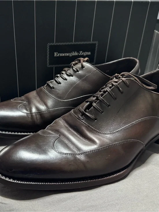 Ermenegildo Zegna Dark Brown Leather Oxford Dress Shoes