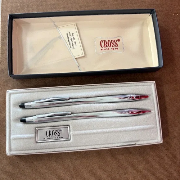 Cross Century Lustrous Chrome Ballpoint Pen and Pencil Set 3501 Vintage USA