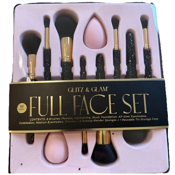 Rare TikTok Glitz and Glam 11 Piece Full Face Set Rhinestone Makeup Brush  Black