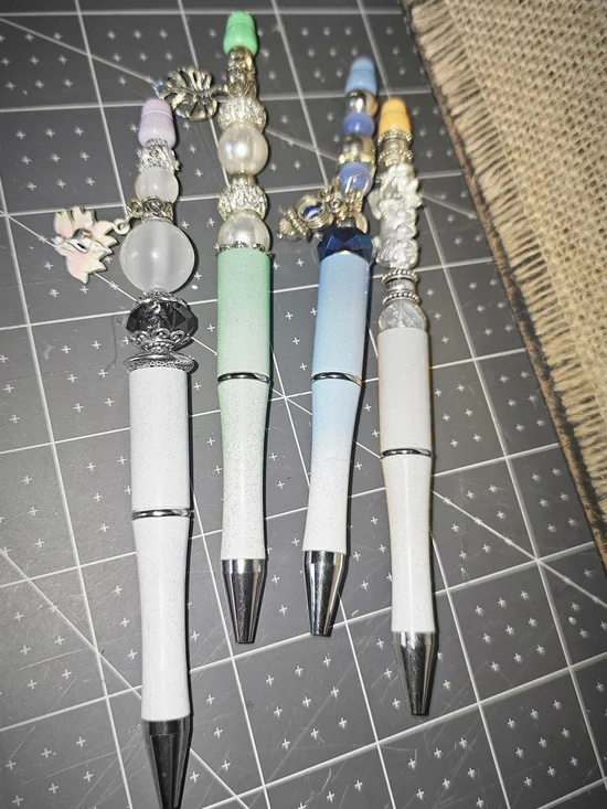 Handcrafted Beaded Gradient White and Pastel Accent Pens - Home Accents