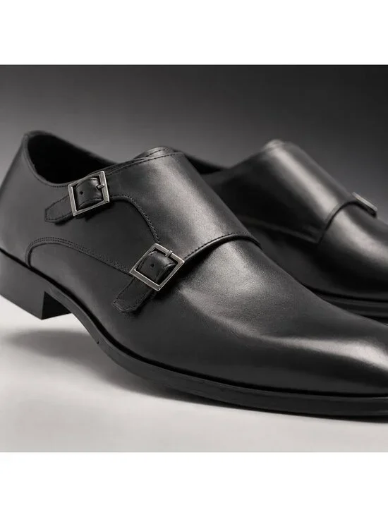 SD1 - Dune London Situation Black Leather Double Monk Strap Shoes Men’s 42/9 NIB