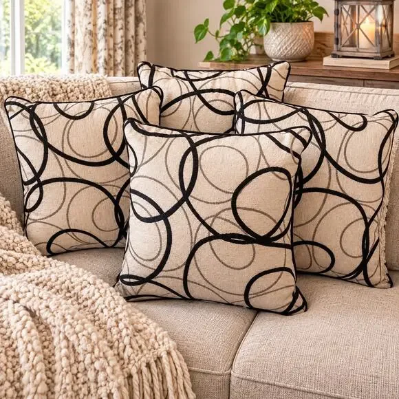 Throw Pillows 4 Large Black and Beige Abstract Pindler Style fabric 20