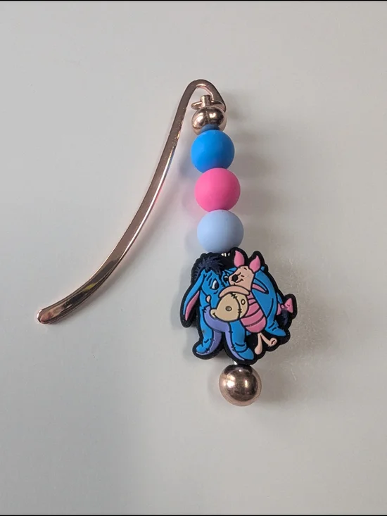 Handmade Disney Eeyore Piglet Bookmark Charm - Blue Pink NEW