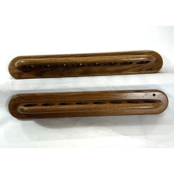 Traditional Solid Oak 8 Cue Wall Rack Billiard Pool Cue Holder Game Room Decor