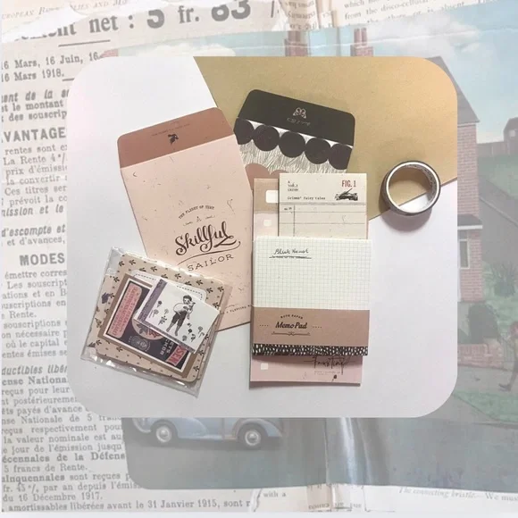 🆕 🎉 vintage minimal retro memo pad junk journal ephemera stationery set