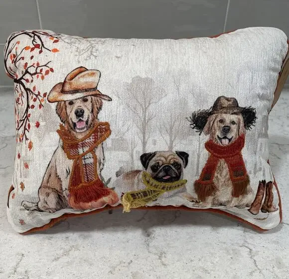 GOLDEN RETRIEVER & PUG DOGS in Cowboy Hats Scarves w/ Boots & Fall Dog Pillow
