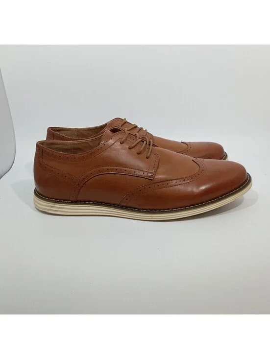 Vostey Milan Cognac Camel Oxford Leather Wingtip Dress Lace Up Shoes Men's US 15