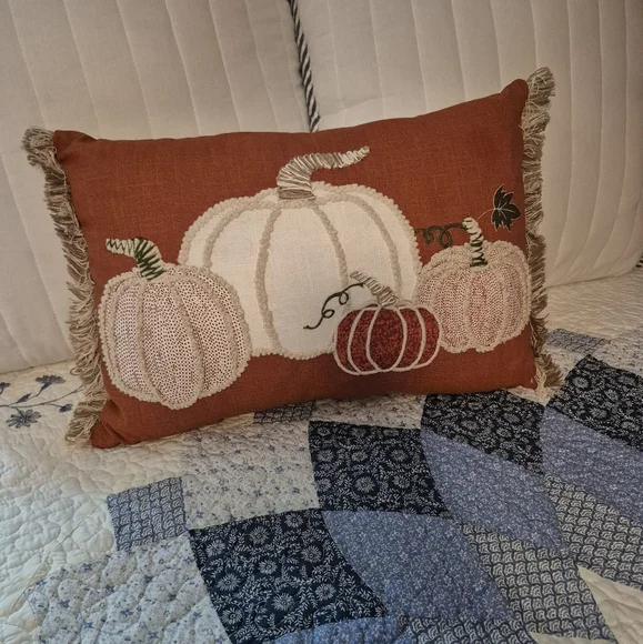 New Embroidered Pumkin Decortive Rectangle Throw Pillow