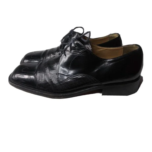 Olivier  Italian Leather Square Toe Shoes Men's Size 11 Black Leather