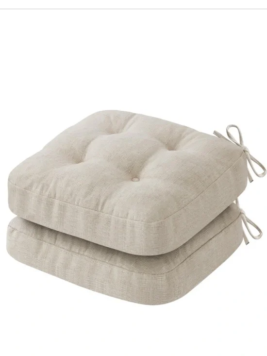 Set of BEIGE Tufted Chair Cushions with Ties Square (16.5x16.5x3.5”)