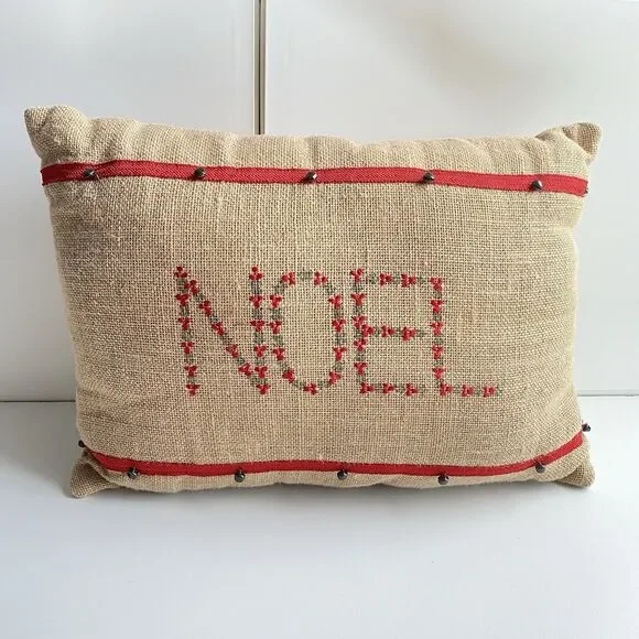 Christmas NOEL Pillow Burlap Bells On Top And Bottom 16x12