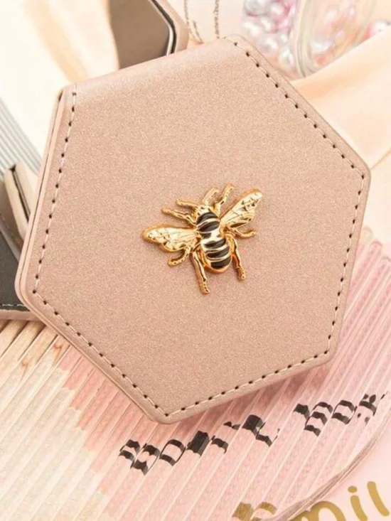 🐝 NEW 🐝 Khaki Bee Foldable Stand Alone Cosmetic Mirror 🐝