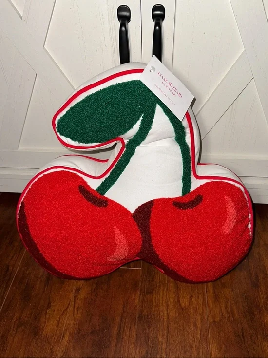 Isaac Mizrahi Red & Green Cherry Embroidered Accent Pillow