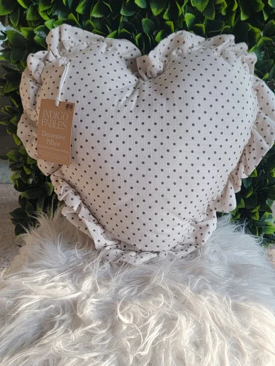 NWT - Indigo Fables Polka Dot Heart Decorative Pillow