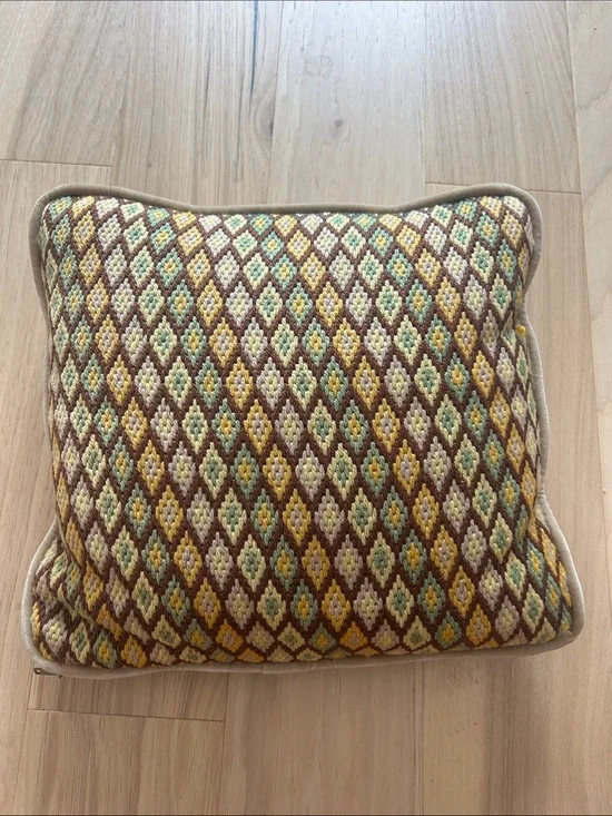 Vintage Handmade Retro 70s MCM Woven Chevron Diamond Pattern Decorative Pillow