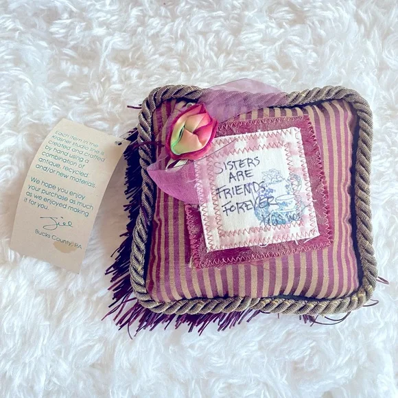 Sisters are friends forever Mini Pillow handmade with Fringe by Krasner Studio