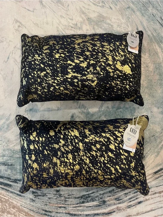 2 - Callisto Home 14” x 24” Lumbar Throw Accent Pillow Luxury Glam Cow Hide