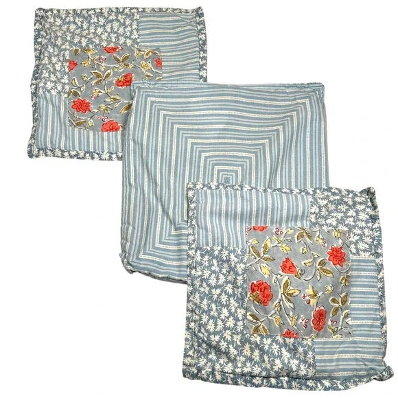 Lot 3 Laura Ashley Lifestyles Pillow Shams Cases Blue White Stripes Floral Poppy