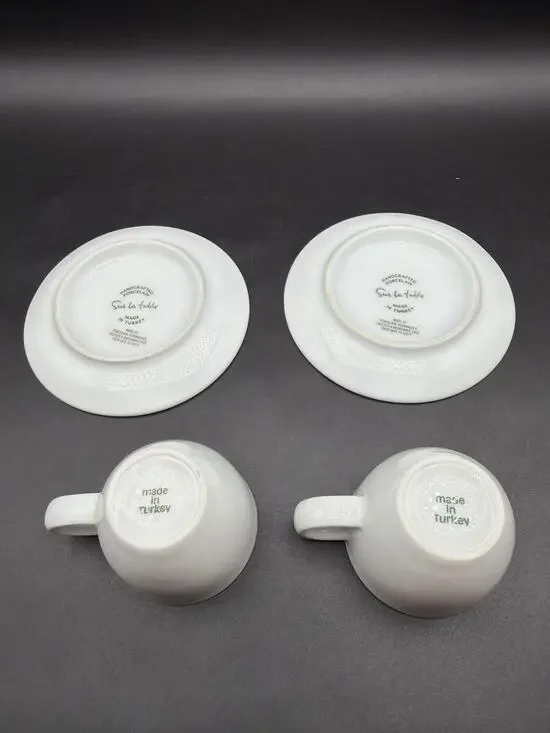 Sur La Table White Porcelain Espresso Cups & Saucers Set of 2 Made in Turkey