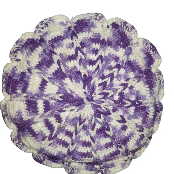 Handmade Purple and White Crochet Pillow