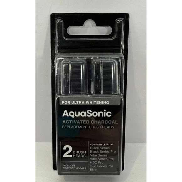 Aquasonic✨2 Pack Activated Charcoal Replacement Brush Heads✨For Ultra Whitening