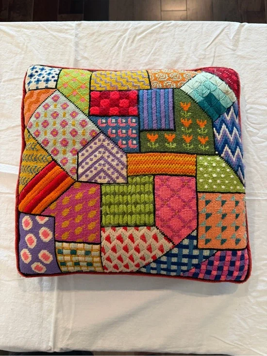 Vintage Colorful Patchwork hand stitched Pillow - Multicolor