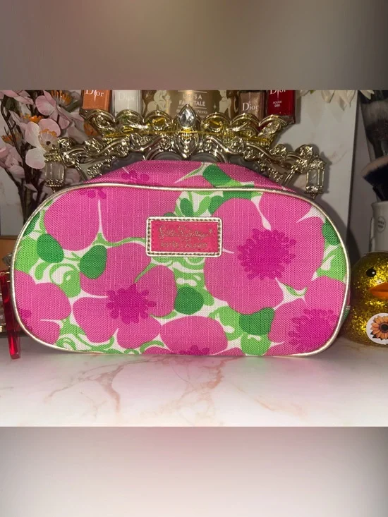 Lily Pulitzer X Estée Lauder Pink and Green Floral Cosmetic Bag. NWOT.