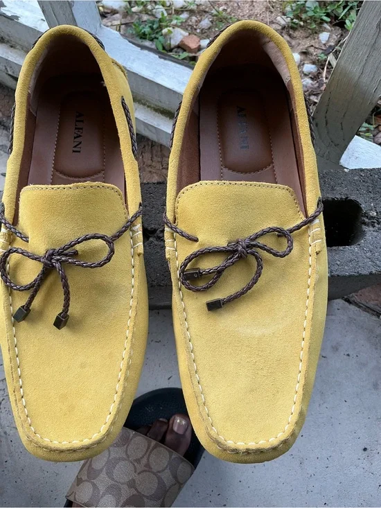 Alfani Men's Yellow Suede Moc Toe Driving Loafers