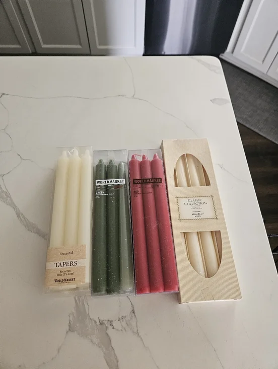 Eddie Bauer Cost Plus World Market Taper Candle Set - Red, Green, Ivory
