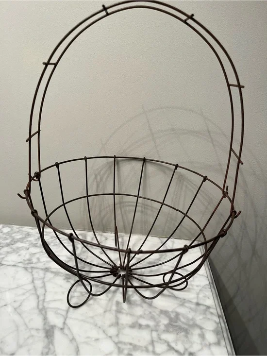Vintage french style round wire gathering basket.
