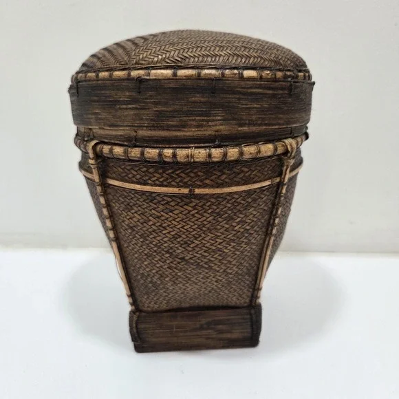 CHINESE ASIAN RICE BASKET Woven‎ Dark Wicker Bamboo Unique Design