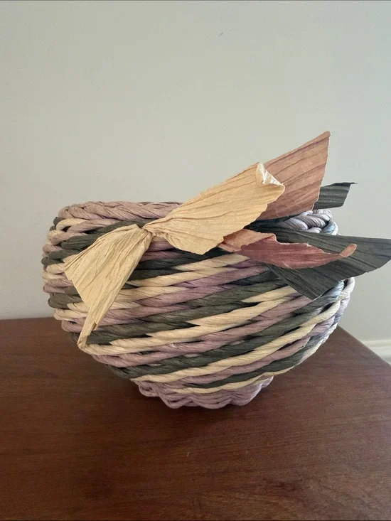 Handwoven Decorative Twisted Rope Basket — Pink, Green, Cream