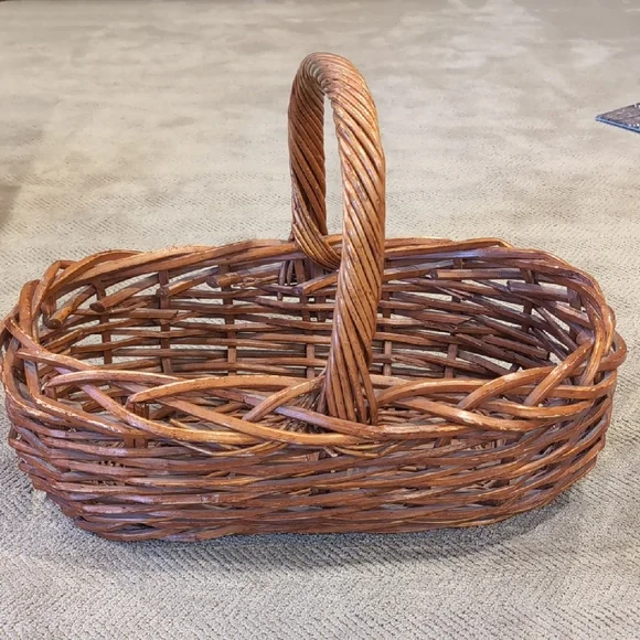 Vintage Large French Basket Woven Wicker Rattan Flower Herb Gathering