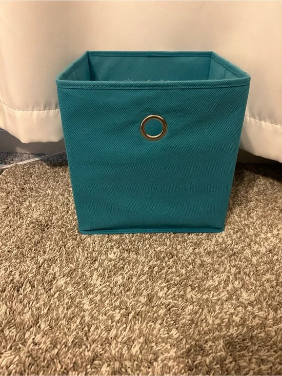 Teal Fabric Storage Cube with Metal Grommet Handle -