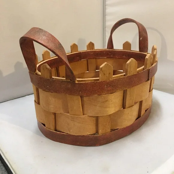 Picket Fence Wood Basket Home Decor OS Brown Rustic Farmhouse Style Cottagecore