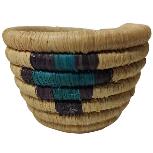 Vintage Crafted African Basket‎ Woven Coil Authentic Tanzania Handmade Two Inch