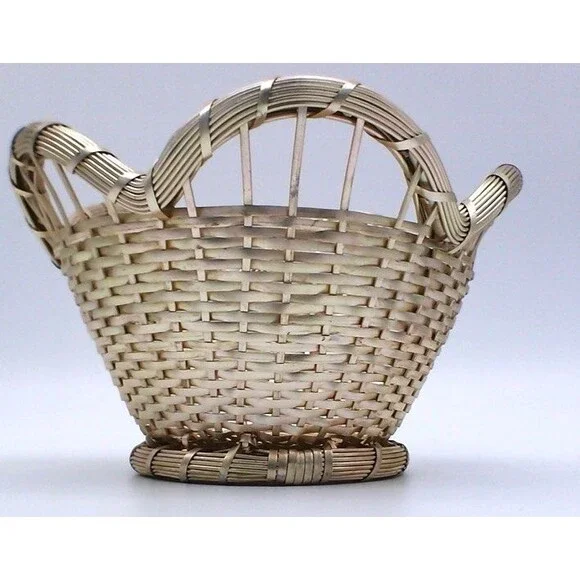 Vintage Gold Metal Woven Basket 10 x 6