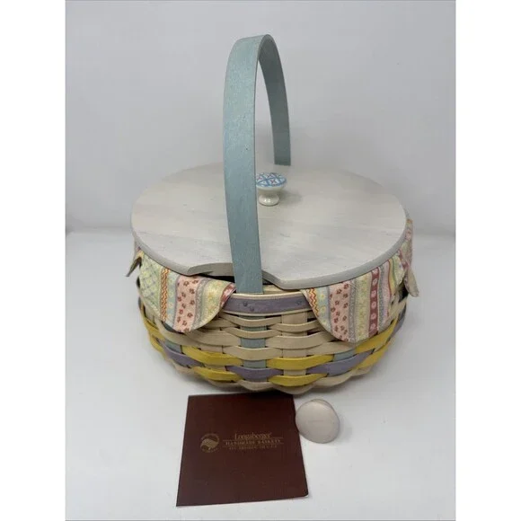 Longaberger 2008 Whitewashed Large Easter Basket With Lid, Protector and Liner