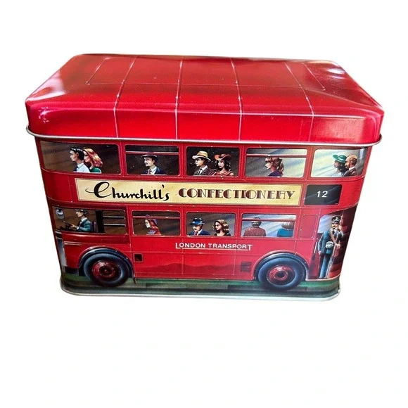 Churchill's of London Vintage Double Decker Bus Tin Collectible‎ England Empty