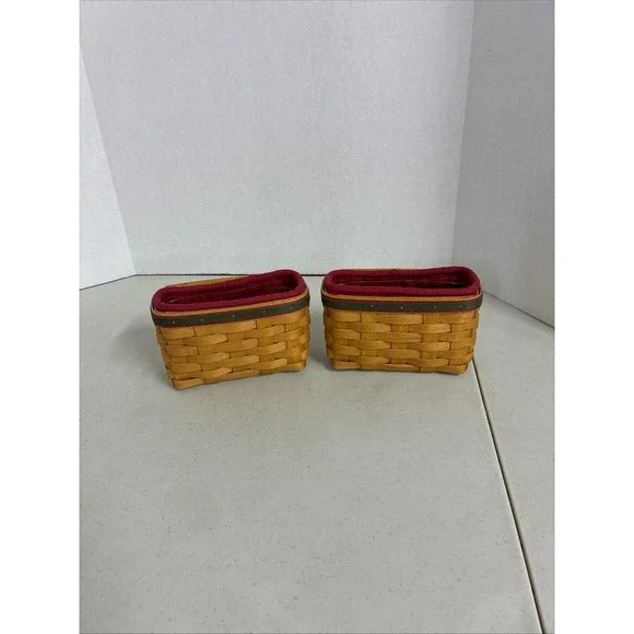 Longaberger 2004‎ Handmade Baskets Set of 2 with Liners and Protectors Burgundy