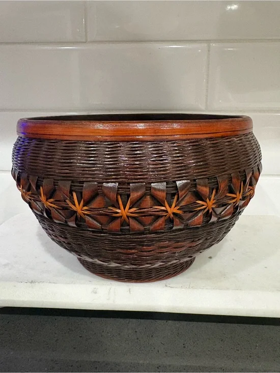 Japanese Ikebana Bamboo Handwoven Brown Decorative Basket Bowl