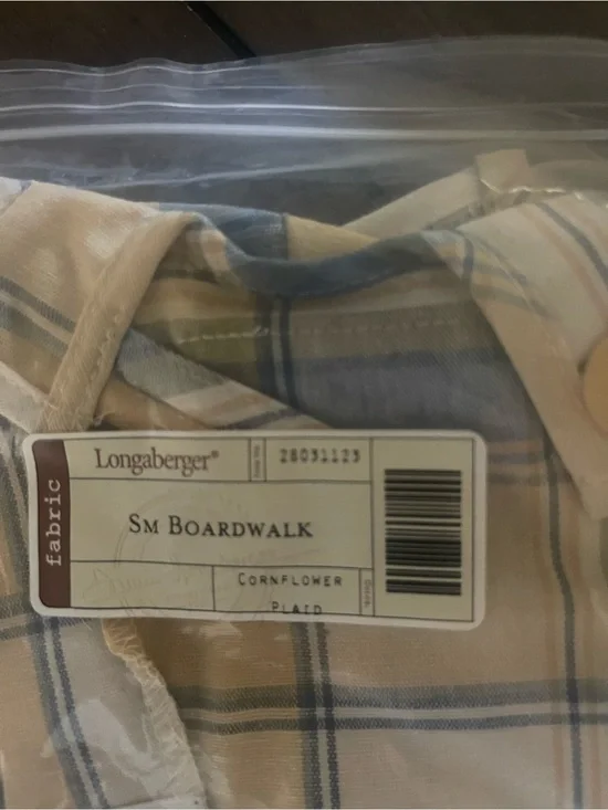 Longaberger Cornflower Plaid Small Boardwalk Liner - Blue & Cream Plaid