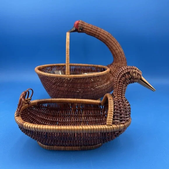 Vtg (2) Wicker Goose Duck Basket storage Country Farmhouse Primitive Planter