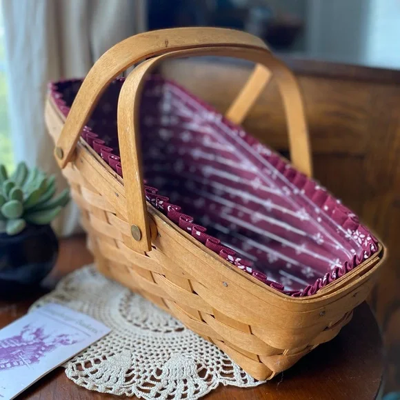 Longaberger Vintage Large Sleigh Basket Burgundy w/Plastic Liner Circa. 1995 EUC